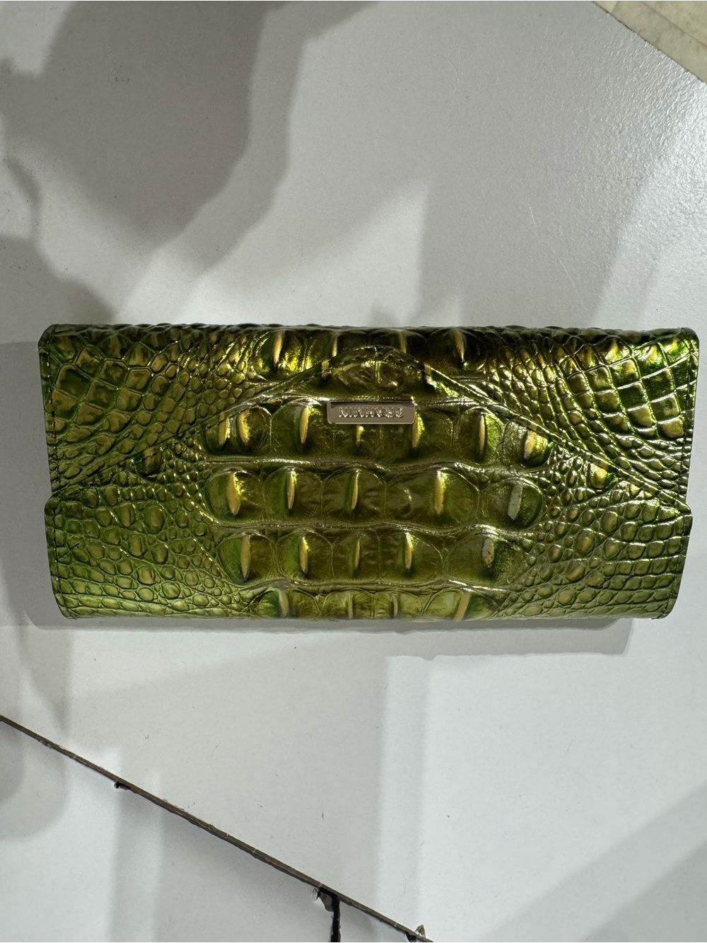 Brahmin Metallic Lime Croc-Embossed Clutch